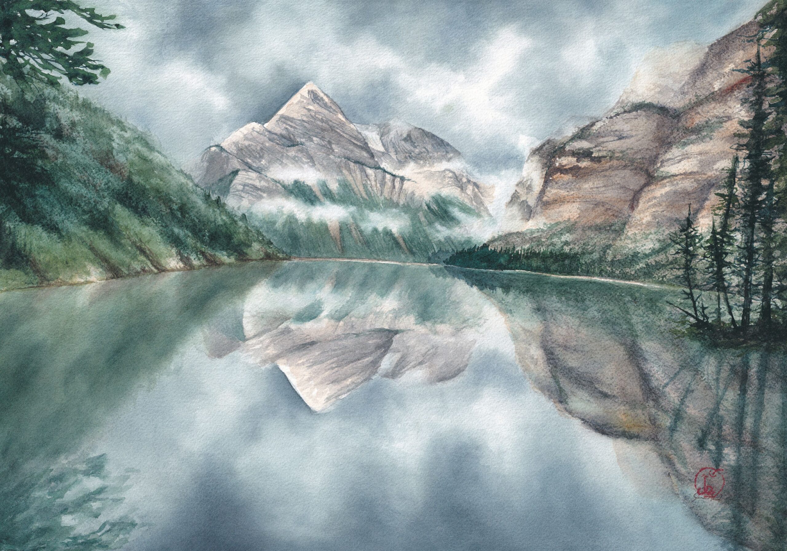 Painting of Kinney Lake and Whitehorn Mountain