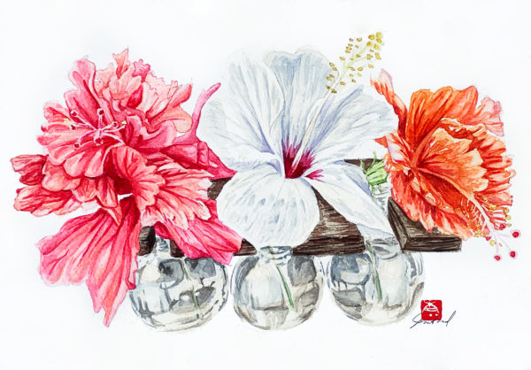 watercolour painting, watercolor painting, Calgary art collector, jungle painting, floral watercolor, brunei, borneo, hibiscus, Alberta art, Calgarian Artist.