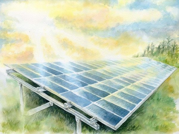 watercolour painting, watercolor painting, Calgary art collector, solar panel painting, Alberta art, Calgarian Artist.