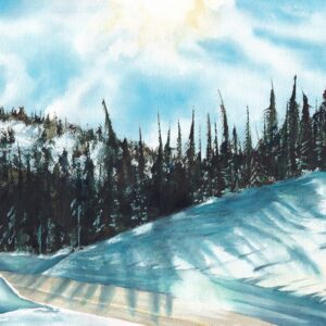 watercolour painting, watercolor painting, Calgary art collector, Rocky Mountain art, skiing art, Alberta art, Calgarian Artist.