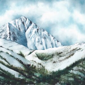 Mount Brewer, Panorama Ski Hill, watercolour painting, watercolor painting, Calgary art collector, Rocky Mountain art, skiing art, Alberta art, Calgarian Artist.