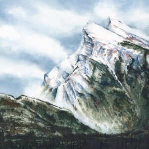 Mount Rundle art, Tunnel Mountain art, watercolour painting, watercolor painting, Calgary art collector, Rocky Mountain art, skiing art, Alberta art, Calgarian Artist.